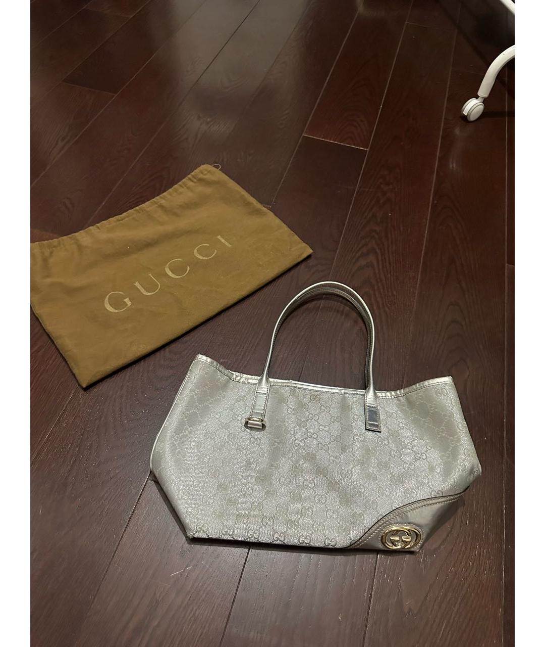 GUCCI Серебряная тканевая сумка с короткими ручками, фото 6