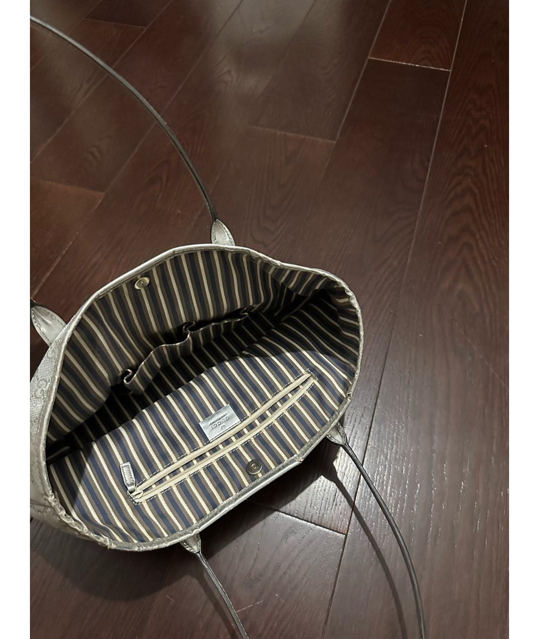 GUCCI Серебряная тканевая сумка с короткими ручками, фото 4