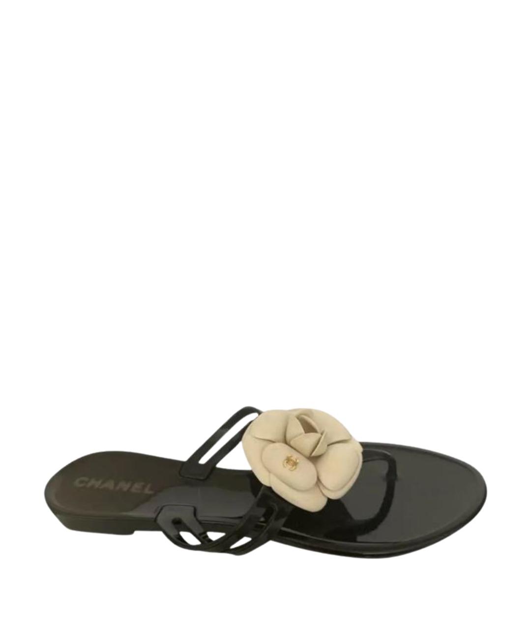 CHANEL Черные резиновые шлепанцы, фото 1