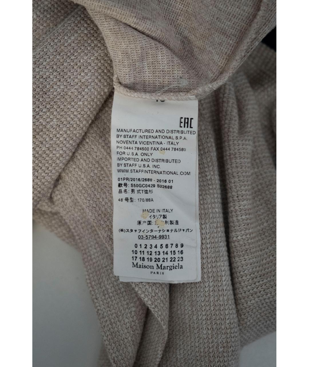 MAISON MARGIELA Бежевая хлопко-леновая футболка, фото 7