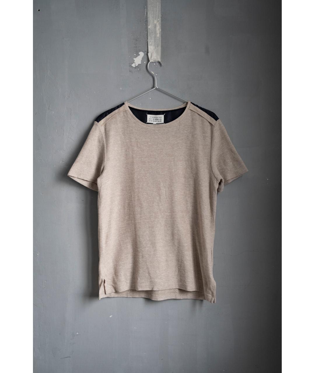 MAISON MARGIELA Бежевая хлопко-леновая футболка, фото 8
