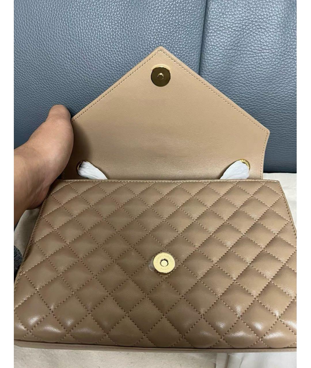 SAINT LAURENT Бежевая кожаная сумка через плечо, фото 5