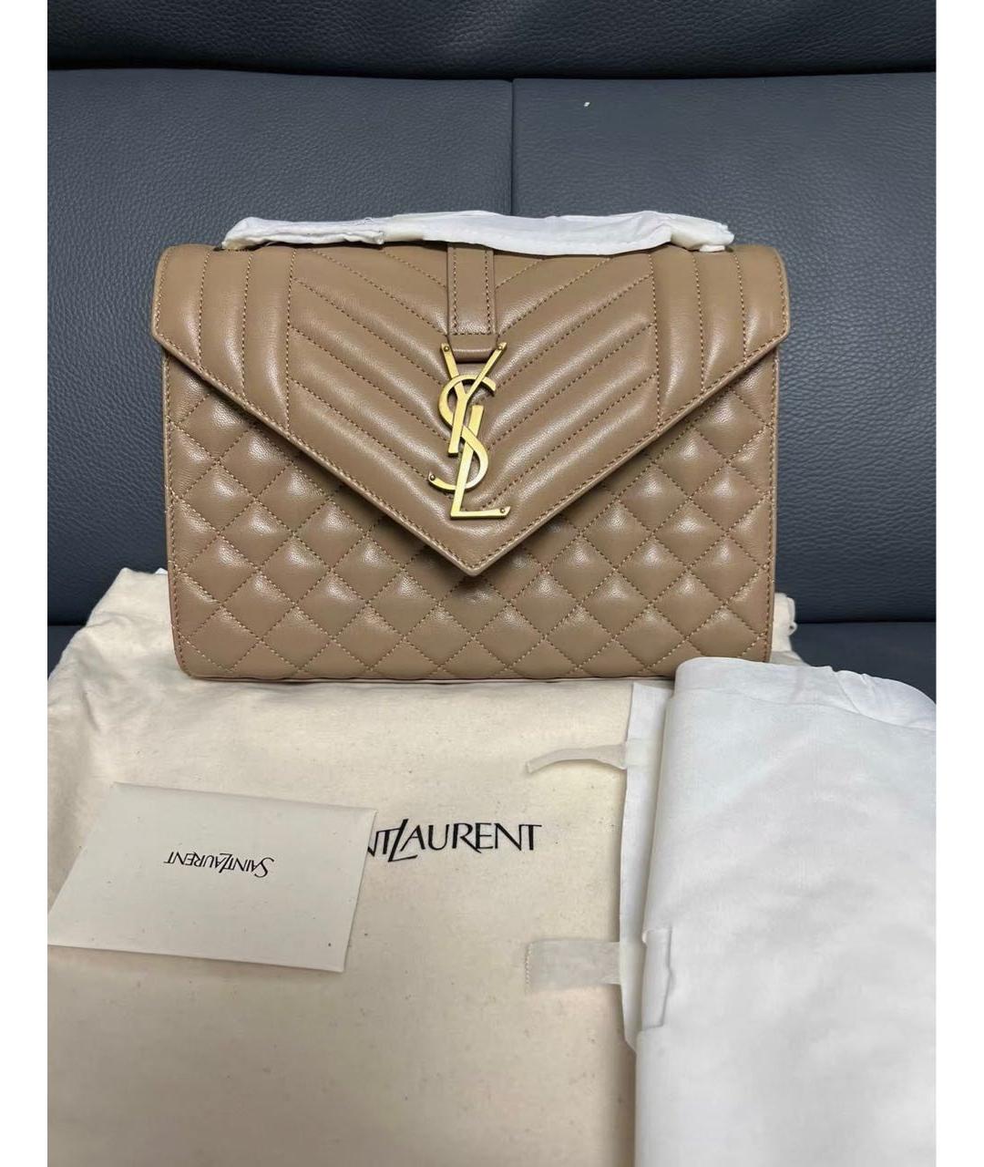 SAINT LAURENT Бежевая кожаная сумка через плечо, фото 2