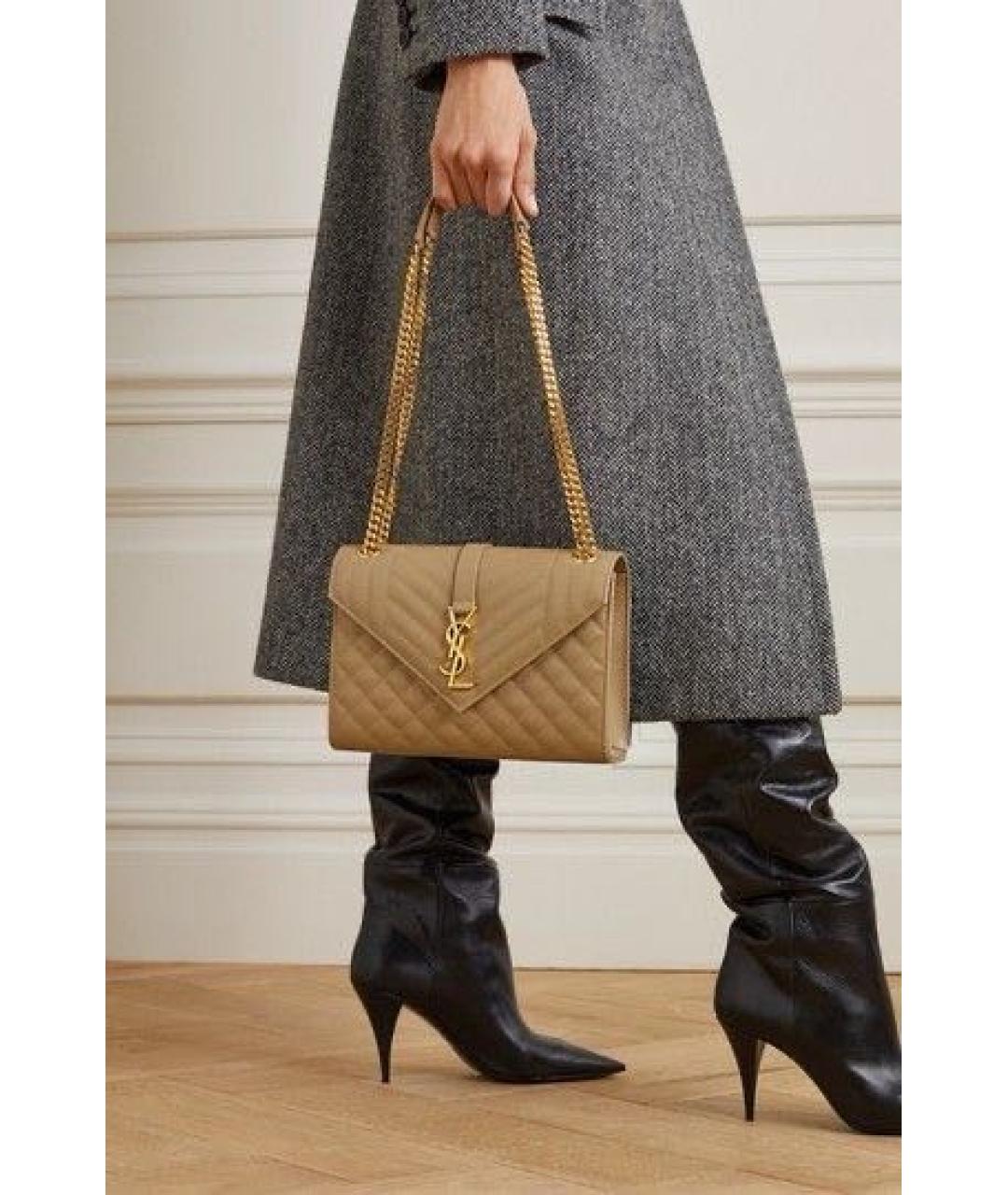SAINT LAURENT Бежевая кожаная сумка через плечо, фото 7