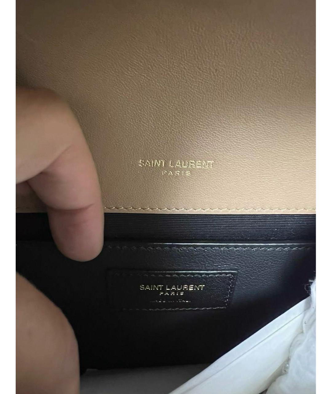 SAINT LAURENT Бежевая кожаная сумка через плечо, фото 6