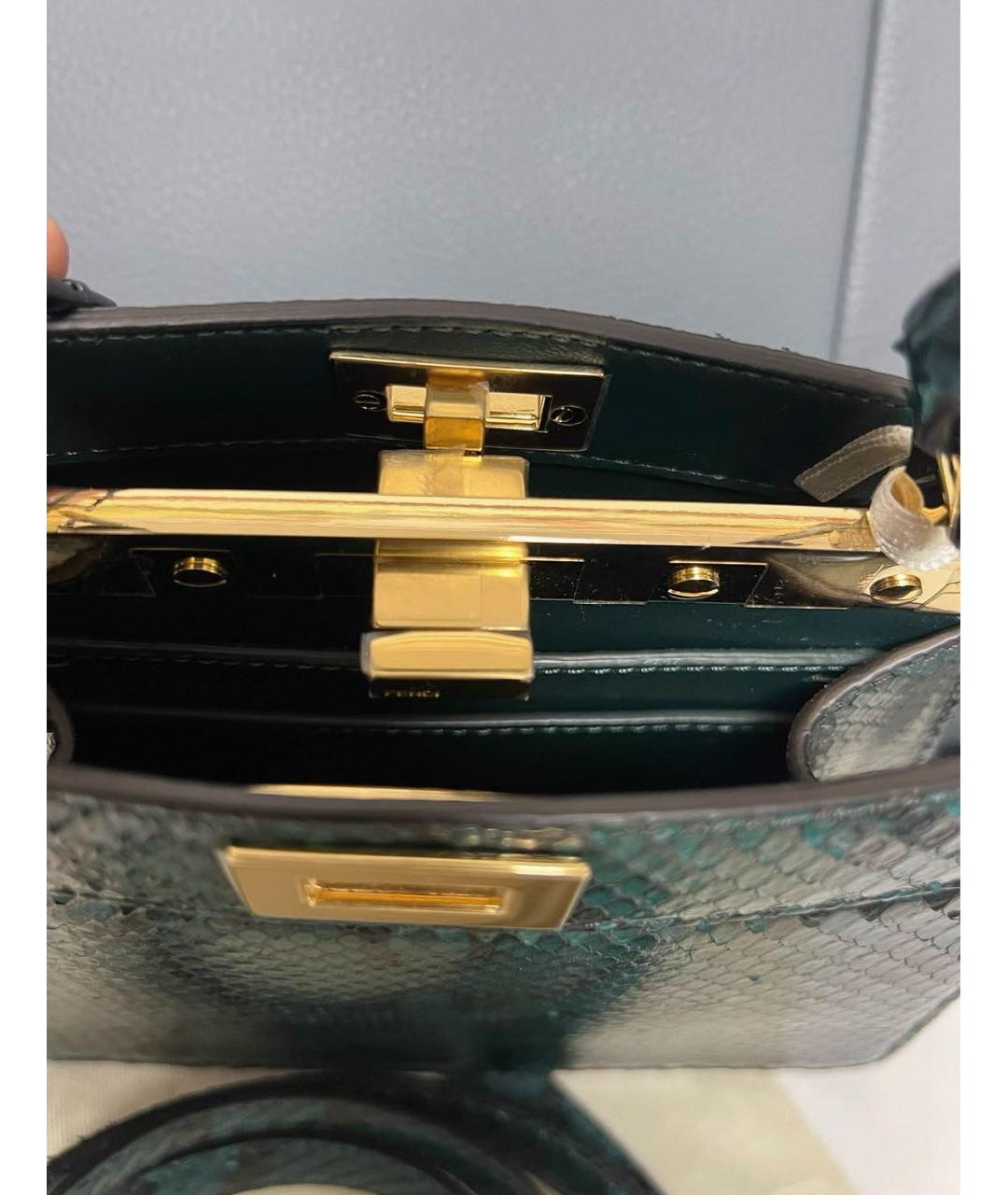 FENDI Зеленая сумка с короткими ручками из экзотической кожи, фото 4