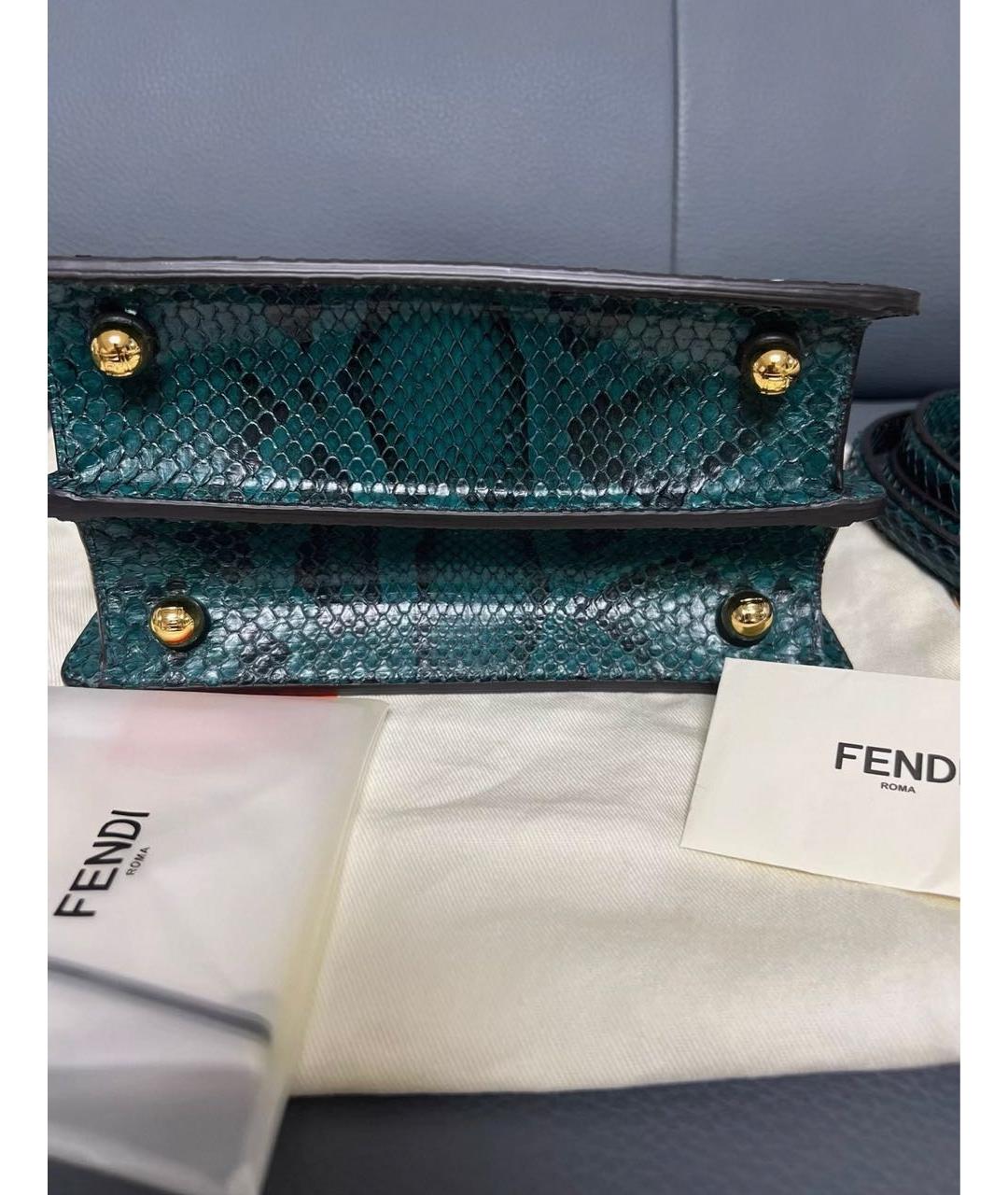 FENDI Зеленая сумка с короткими ручками из экзотической кожи, фото 5