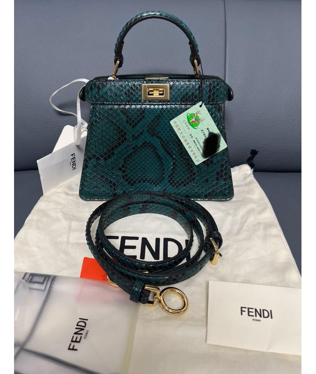 FENDI Зеленая сумка с короткими ручками из экзотической кожи, фото 2