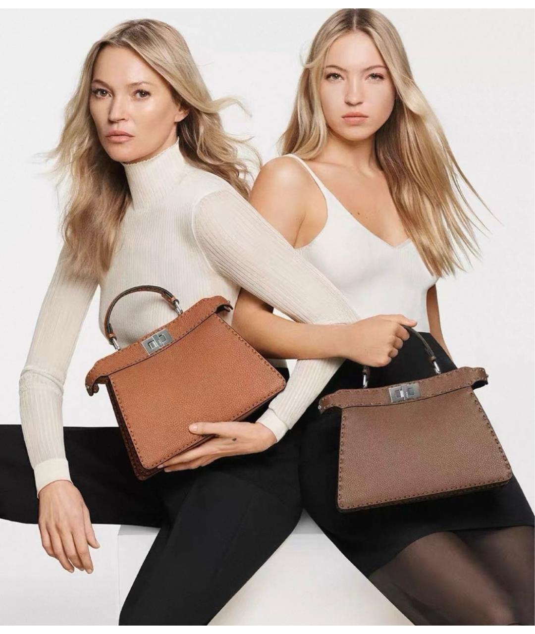 FENDI Коричневая кожаная сумка с короткими ручками, фото 7