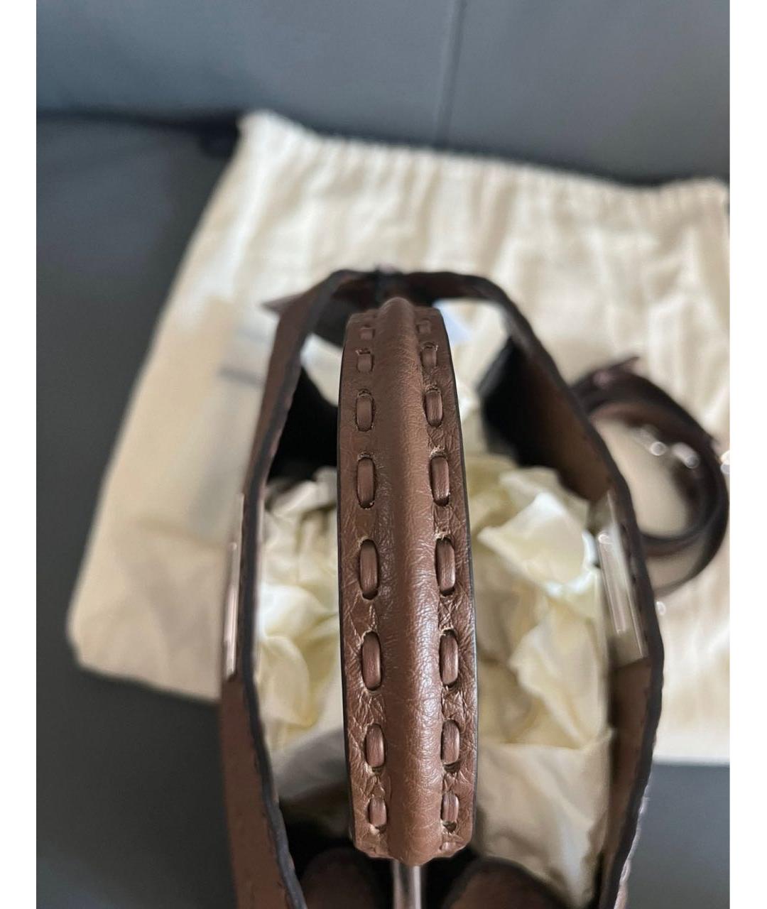 FENDI Коричневая кожаная сумка с короткими ручками, фото 6