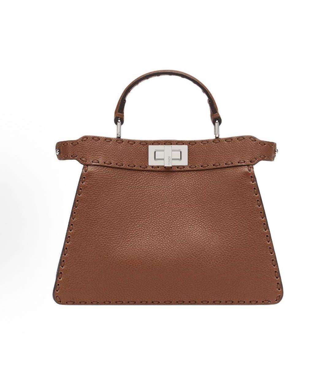 FENDI Коричневая кожаная сумка с короткими ручками, фото 1