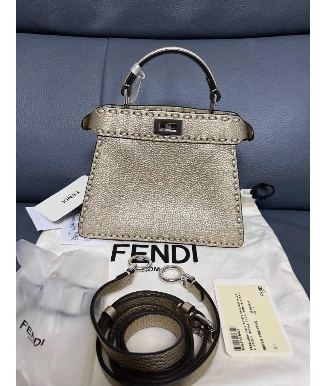 FENDI Золотая кожаная сумка с короткими ручками, фото 2