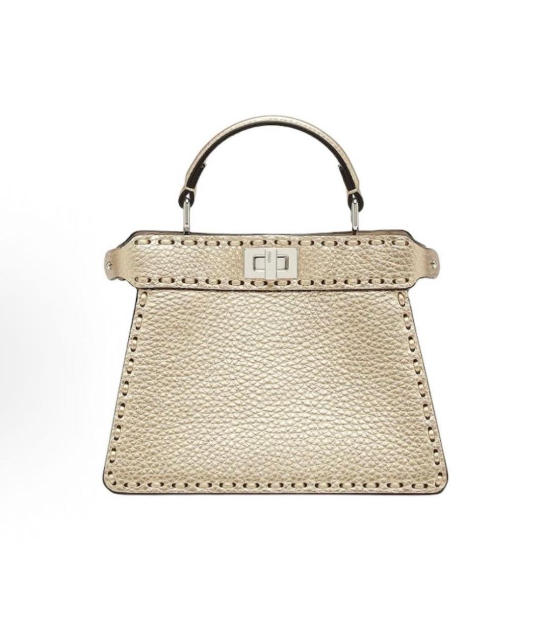 FENDI Золотая кожаная сумка с короткими ручками, фото 1