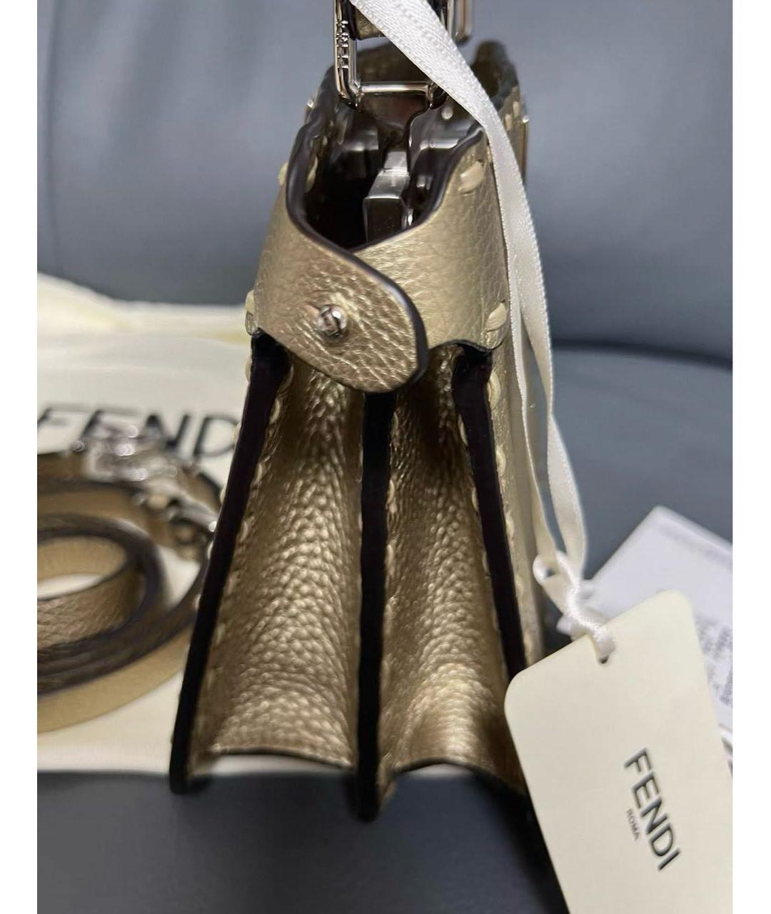 FENDI Золотая кожаная сумка с короткими ручками, фото 4