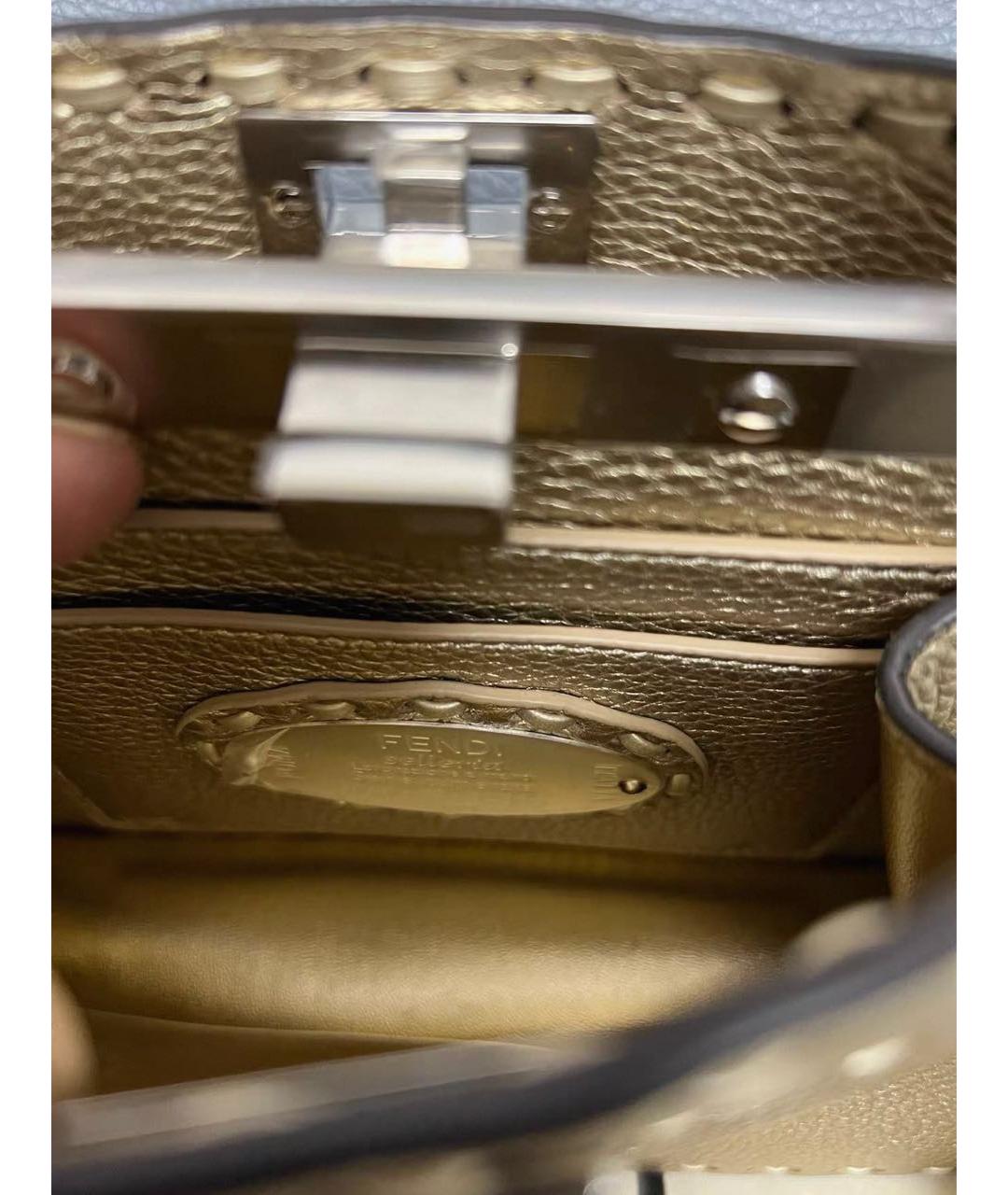FENDI Золотая кожаная сумка с короткими ручками, фото 5