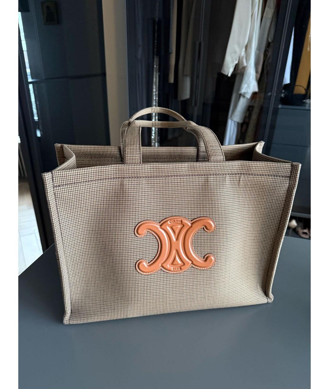 CELINE Коричневая шерстяная сумка тоут, фото 5