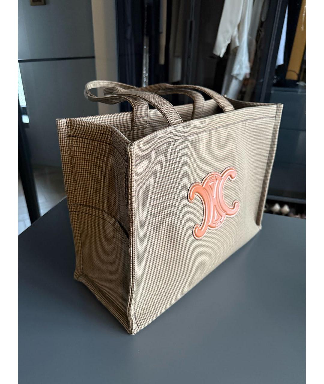 CELINE Коричневая шерстяная сумка тоут, фото 2