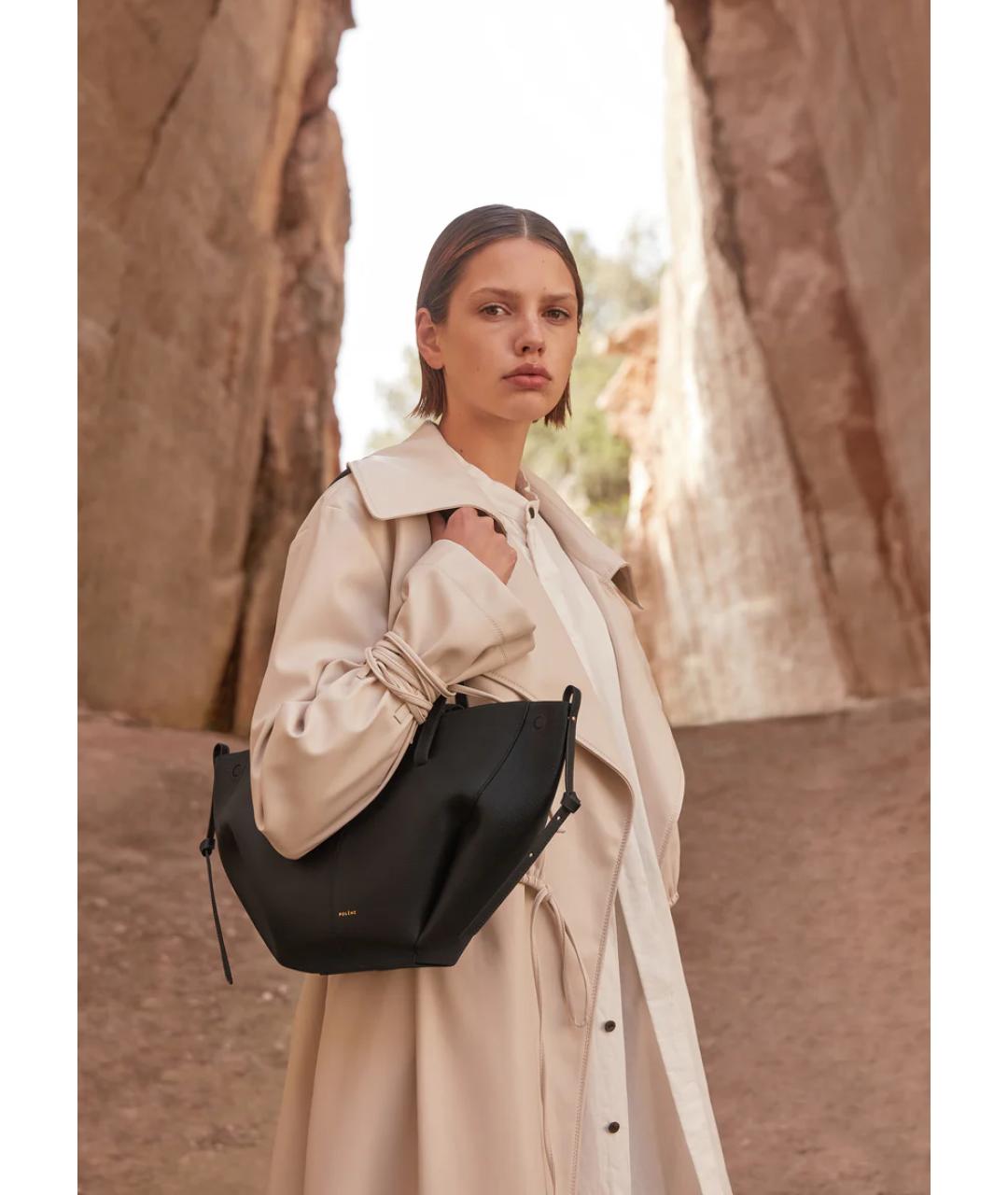 POLENE Черная кожаная сумка тоут, фото 2