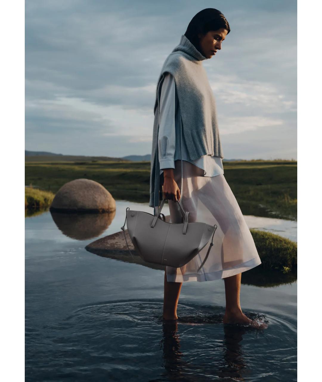 POLENE Серая кожаная сумка тоут, фото 4