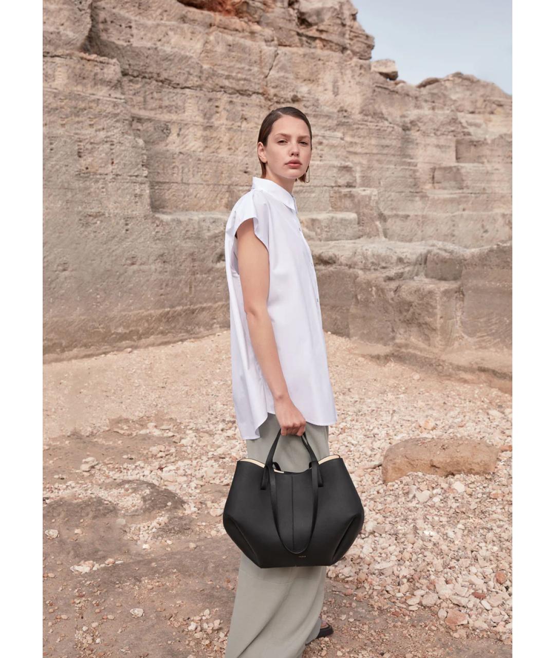 POLENE Черная кожаная сумка тоут, фото 4