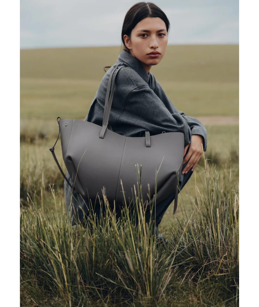 POLENE Серая кожаная сумка тоут, фото 4