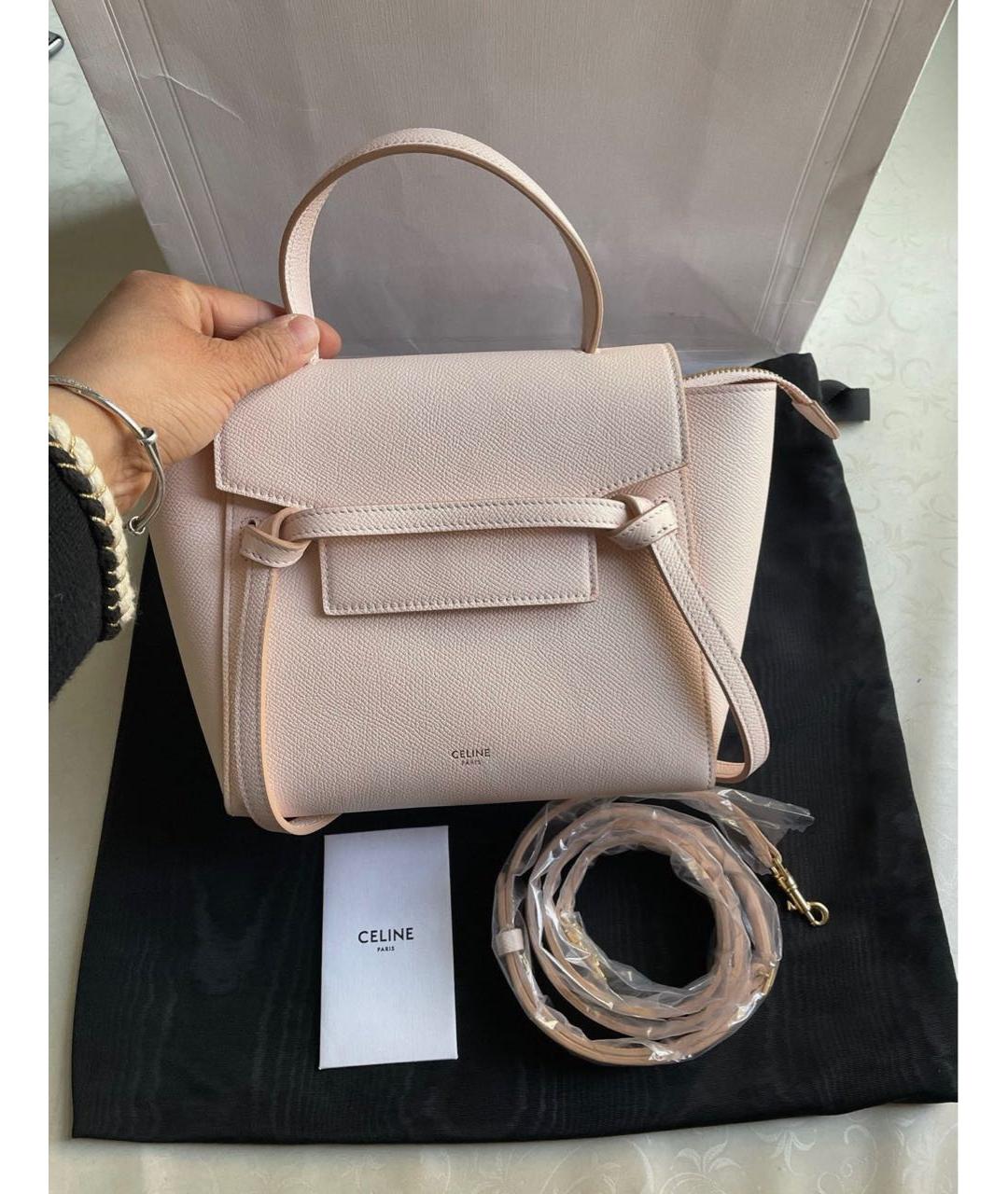 CELINE Розовая кожаная сумка с короткими ручками, фото 6