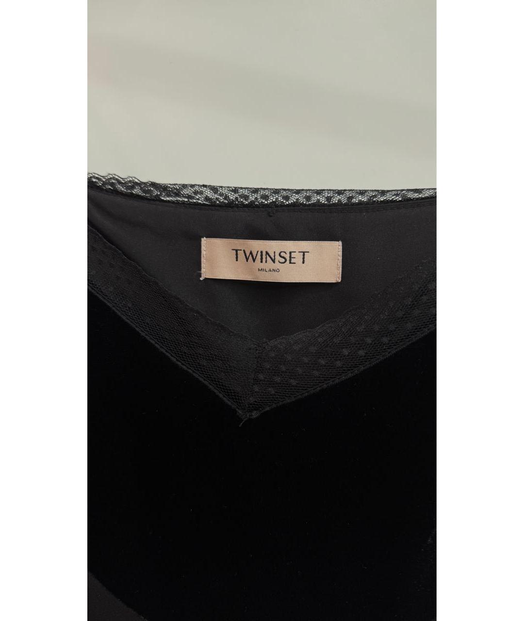 TWIN-SET Черное велюровое повседневное платье, фото 5