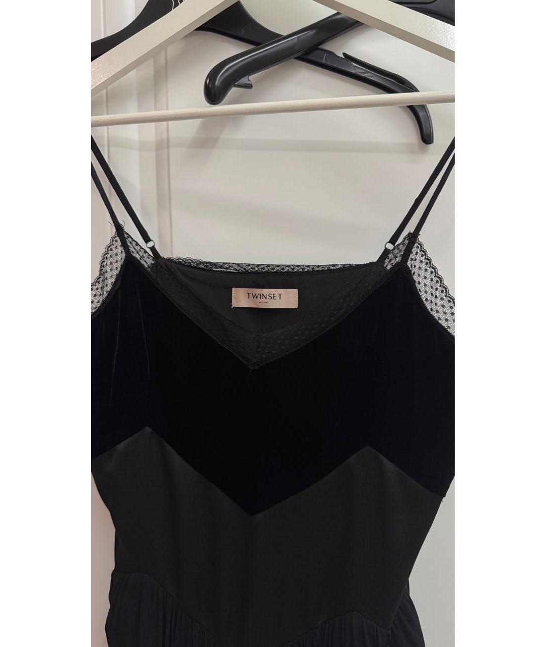 TWIN-SET Черное велюровое повседневное платье, фото 3