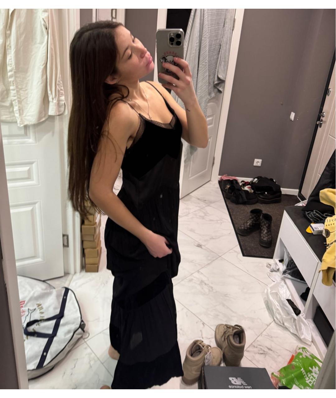 TWIN-SET Черное велюровое повседневное платье, фото 6