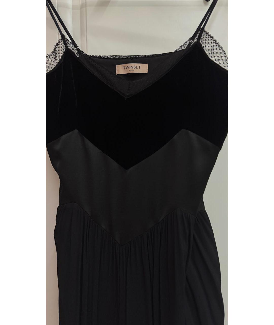 TWIN-SET Черное велюровое повседневное платье, фото 4