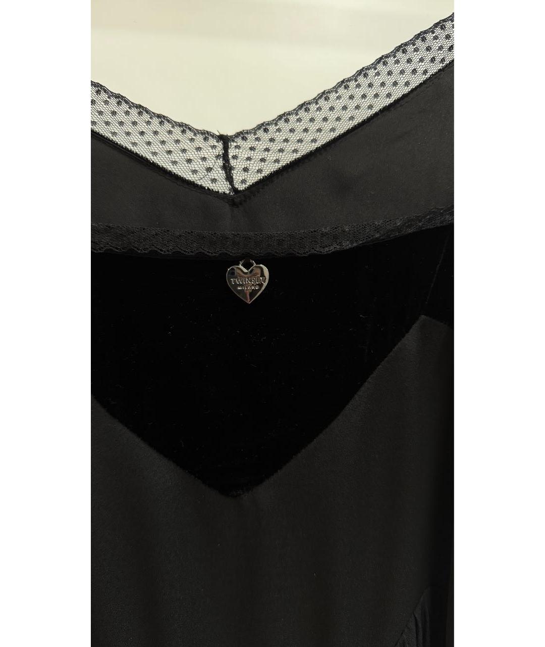 TWIN-SET Черное велюровое повседневное платье, фото 7