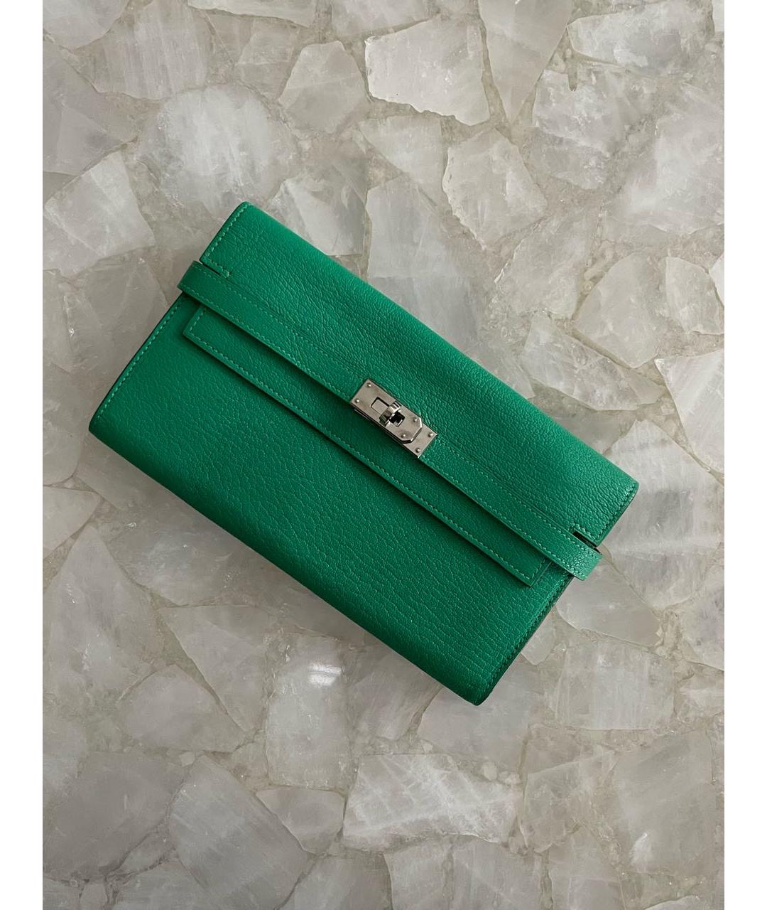 HERMES Зеленый кожаный кошелек, фото 5