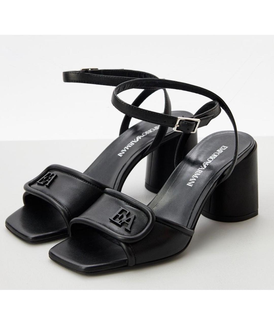 EMPORIO ARMANI Черные кожаные босоножки, фото 2
