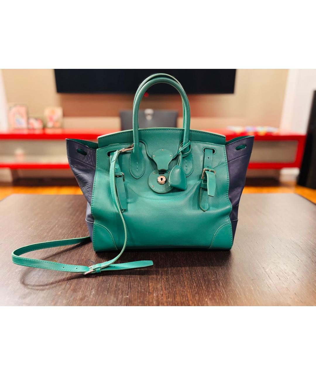RALPH LAUREN Зеленая кожаная сумка с короткими ручками, фото 6