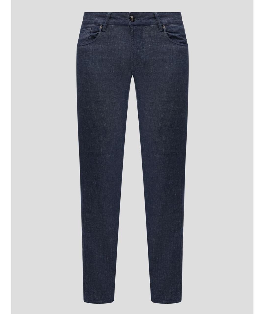 PAL ZILERI Темно-синие льняные повседневные брюки, фото 8