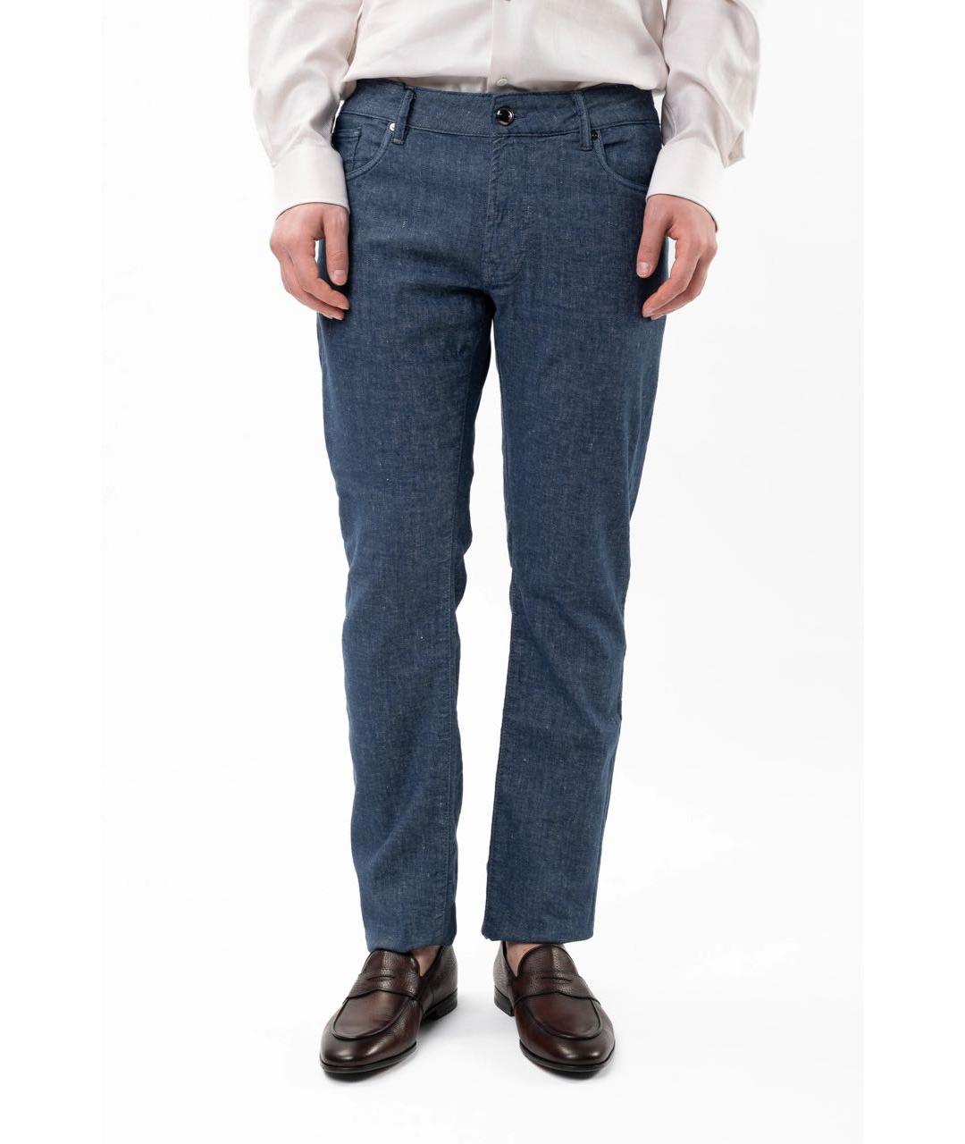 PAL ZILERI Темно-синие льняные повседневные брюки, фото 6