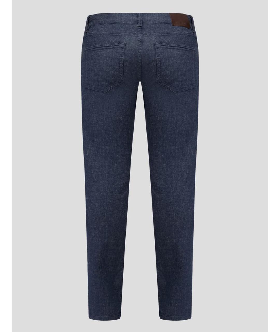 PAL ZILERI Темно-синие льняные повседневные брюки, фото 2