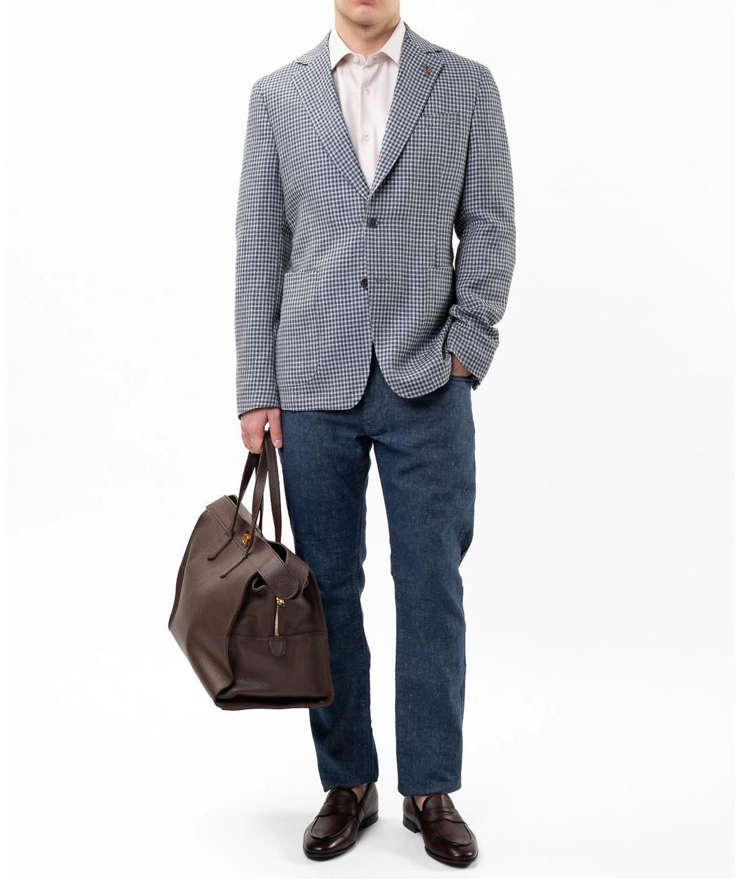 PAL ZILERI Темно-синие льняные повседневные брюки, фото 5