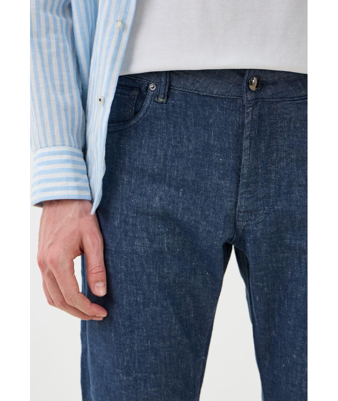 PAL ZILERI Темно-синие льняные повседневные брюки, фото 4