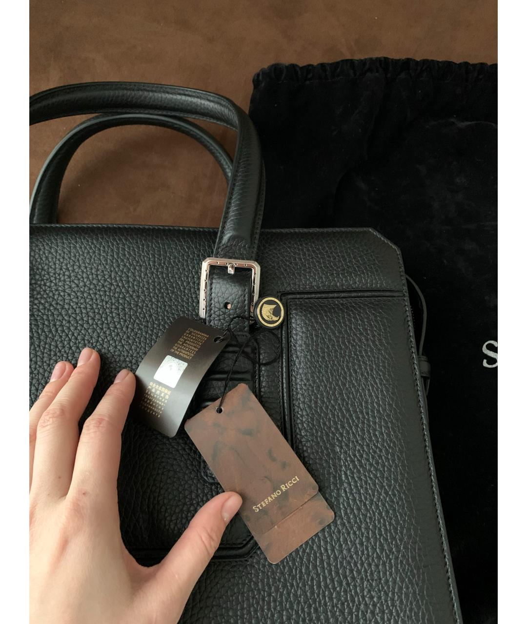 STEFANO RICCI Черный кожаный портфель, фото 7