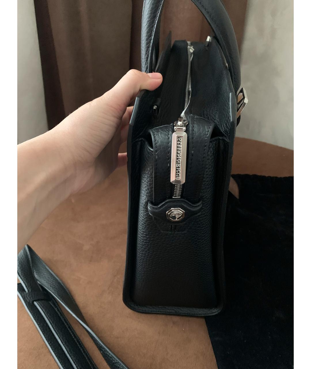 STEFANO RICCI Черный кожаный портфель, фото 4