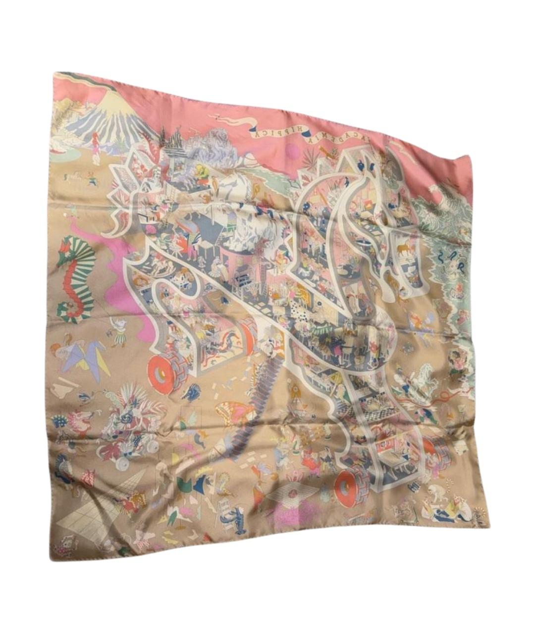 HERMES Коралловый шелковый платок, фото 1