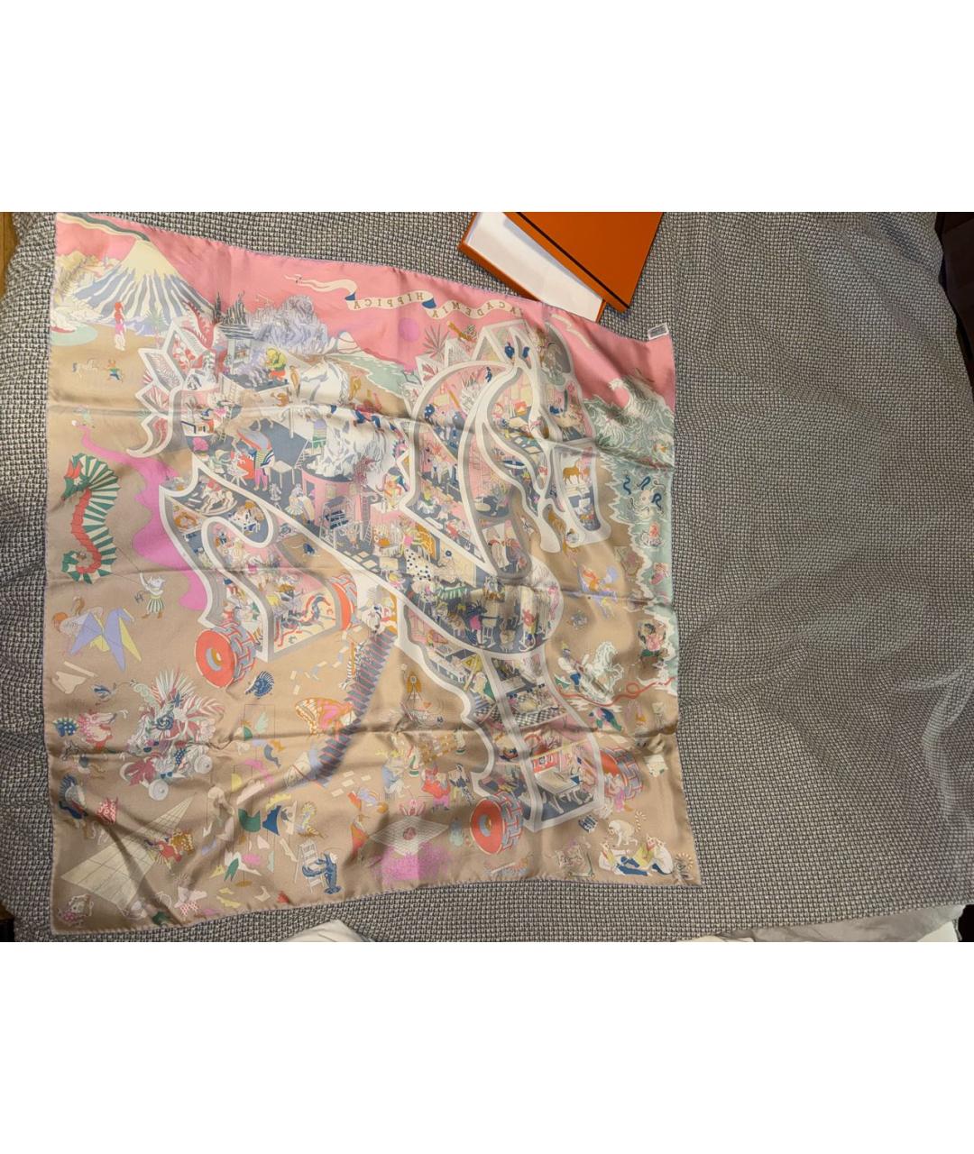 HERMES Коралловый шелковый платок, фото 4