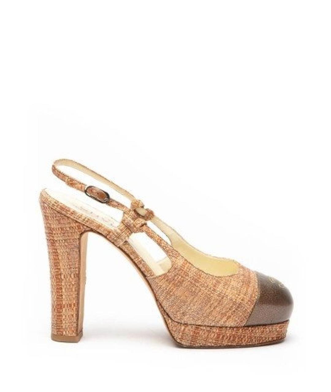 CHANEL Бежевые текстильные босоножки, фото 9