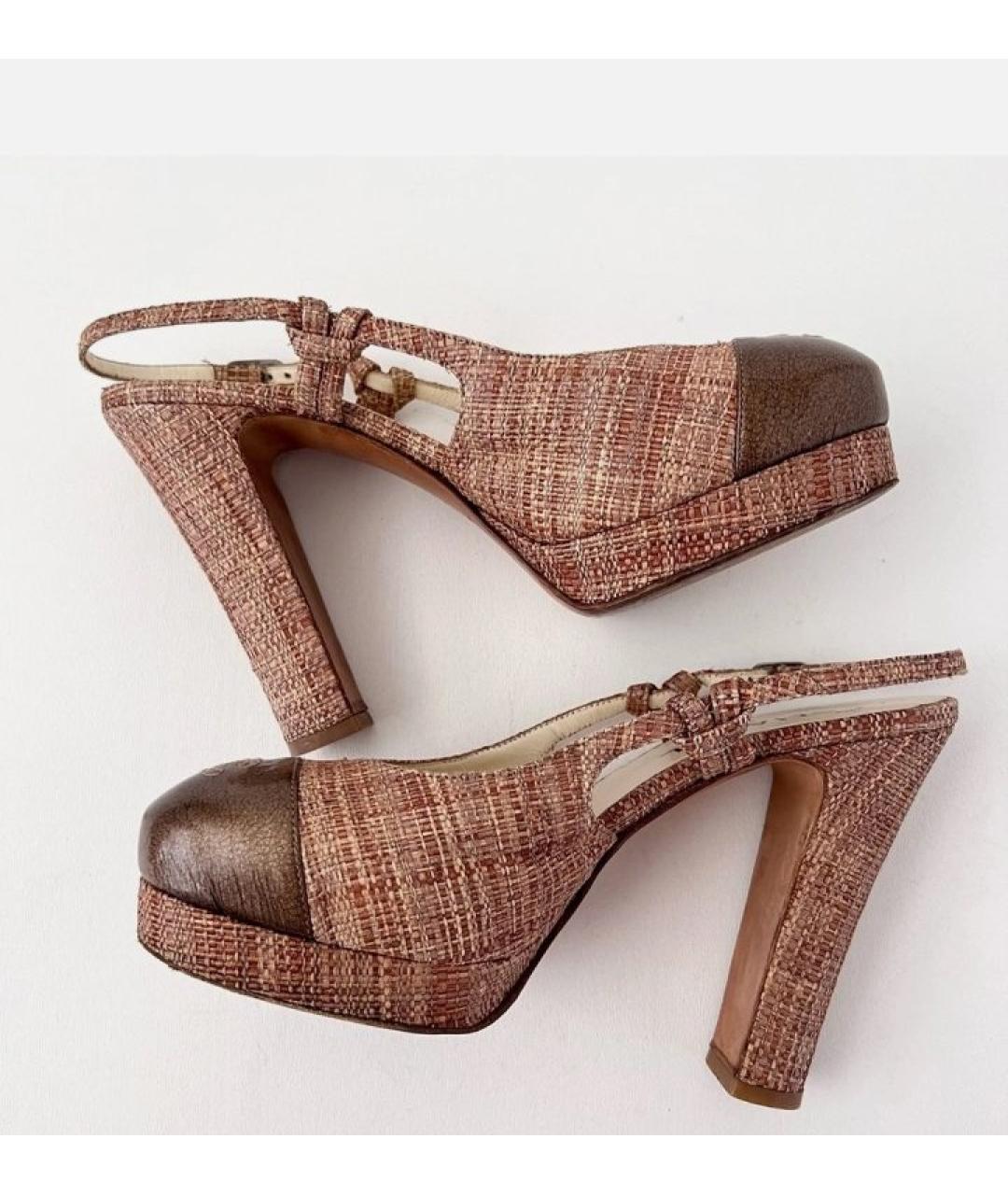 CHANEL Бежевые текстильные босоножки, фото 6