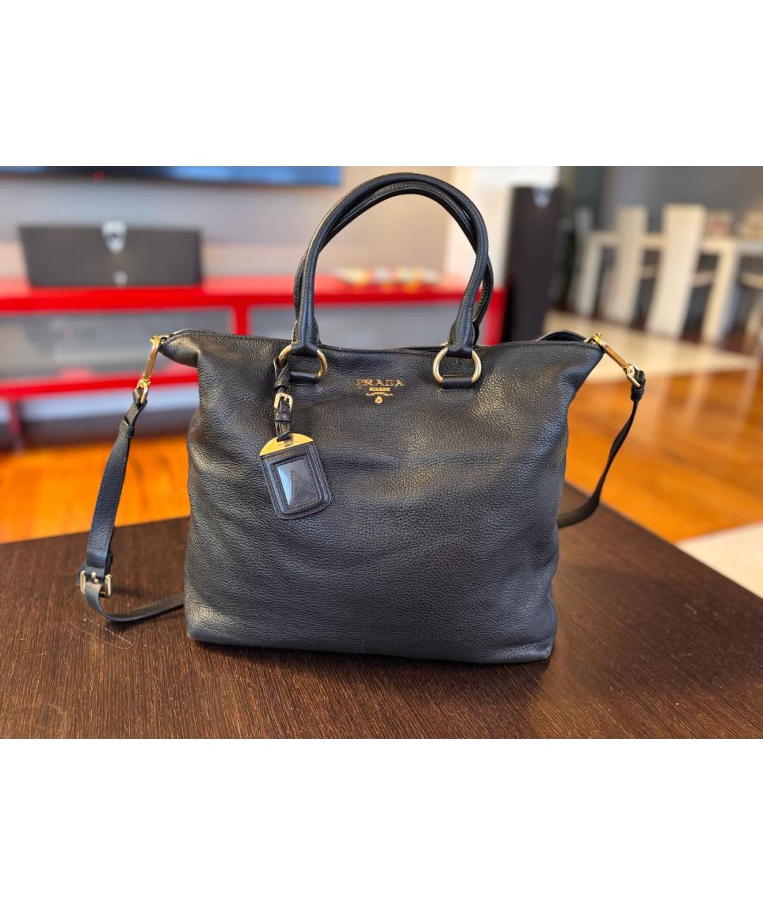 PRADA Черная кожаная сумка тоут, фото 8