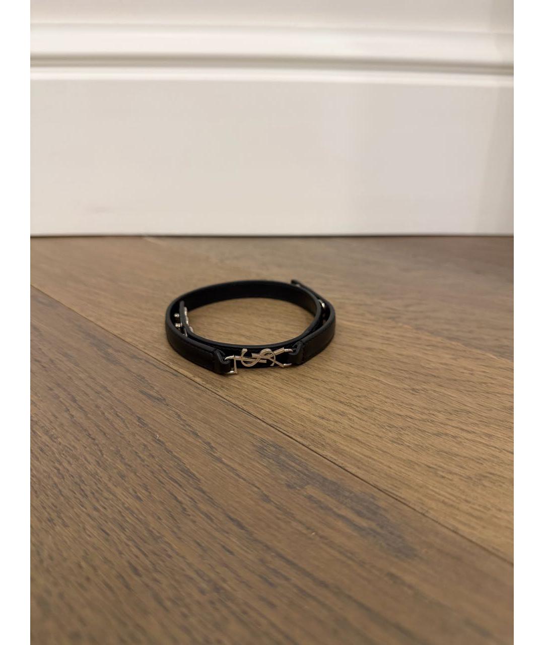 SAINT LAURENT Черный кожаный браслет, фото 6