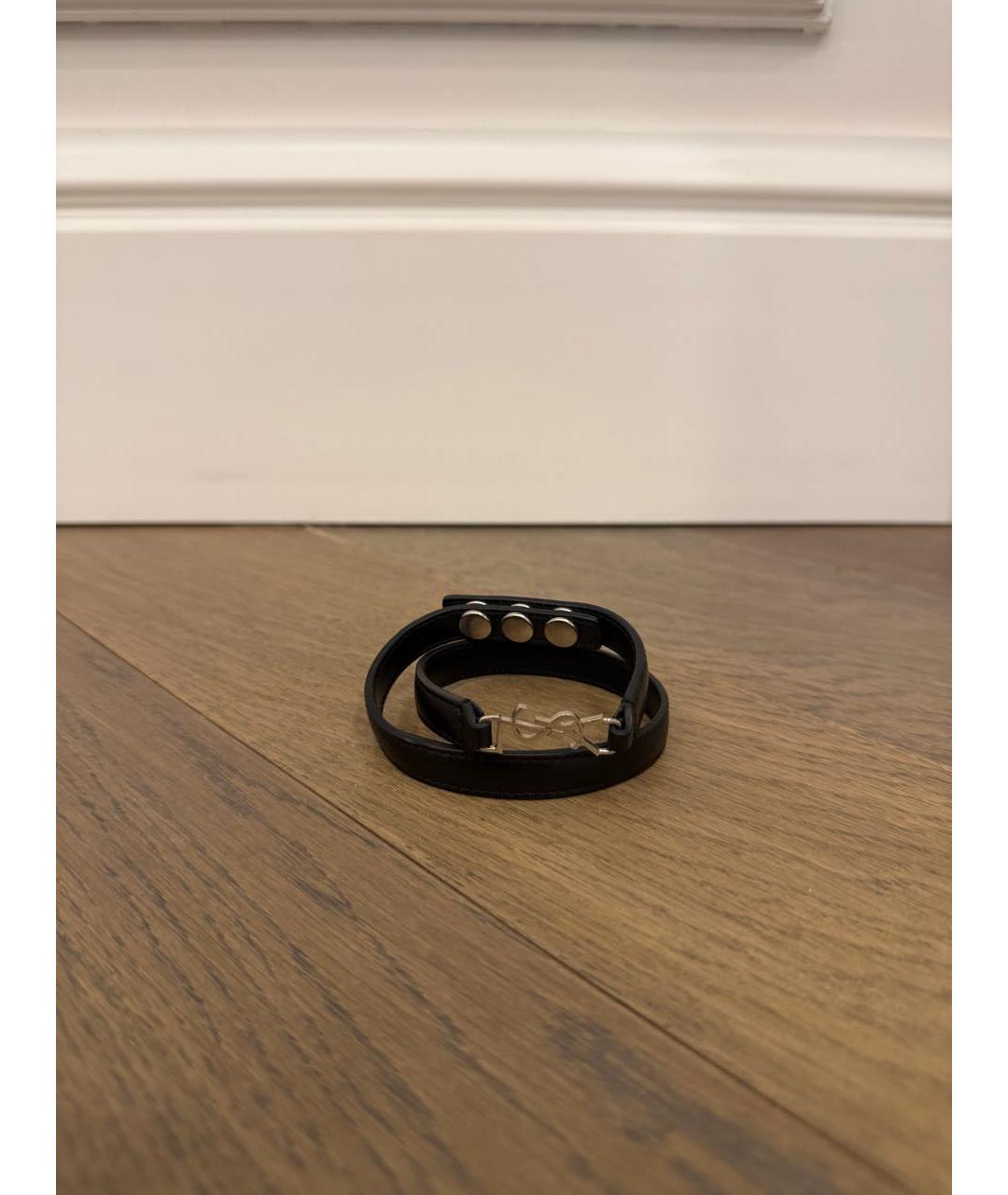 SAINT LAURENT Черный кожаный браслет, фото 3