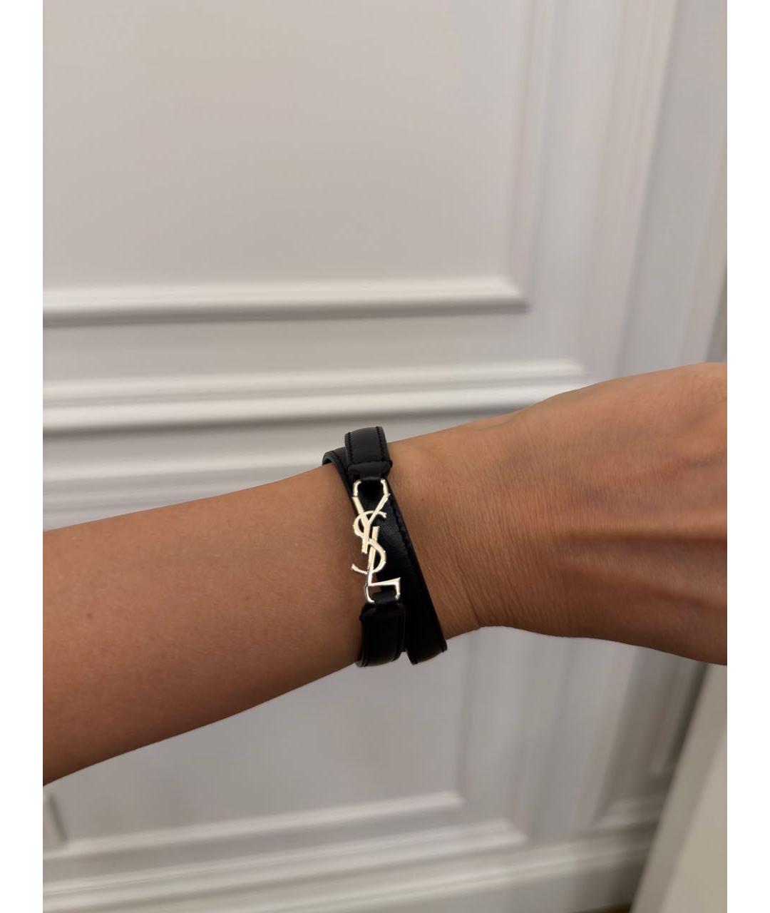 SAINT LAURENT Черный кожаный браслет, фото 5