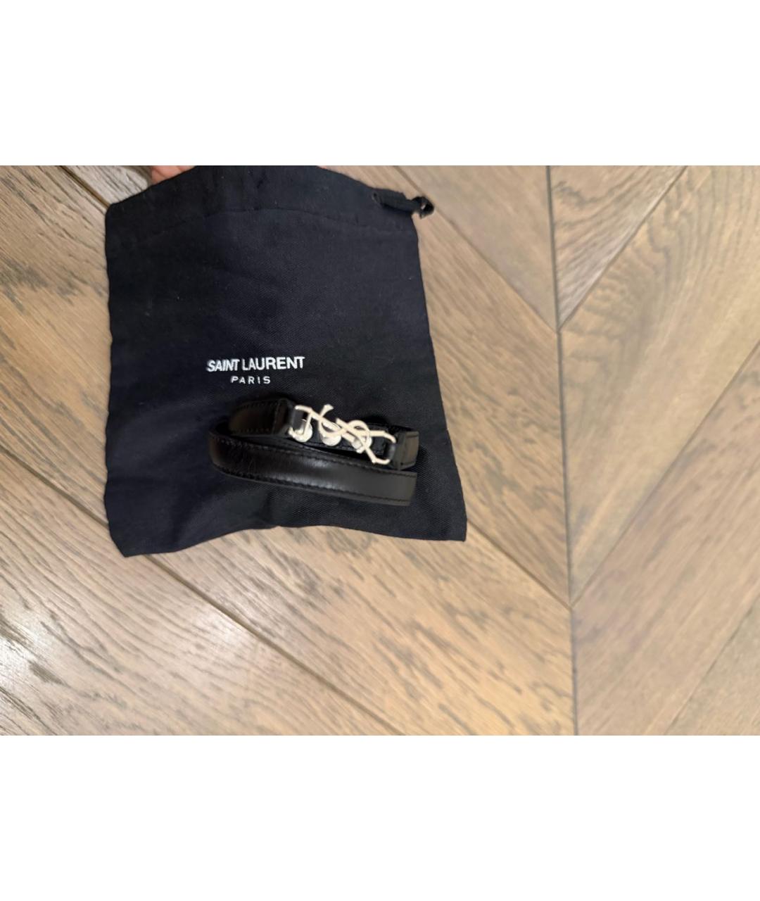 SAINT LAURENT Черный кожаный браслет, фото 4
